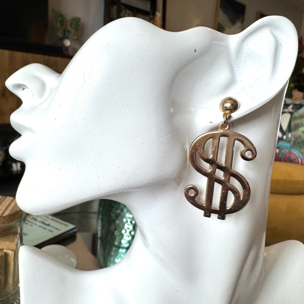 Vintage Gold Dollar Sign Earrings